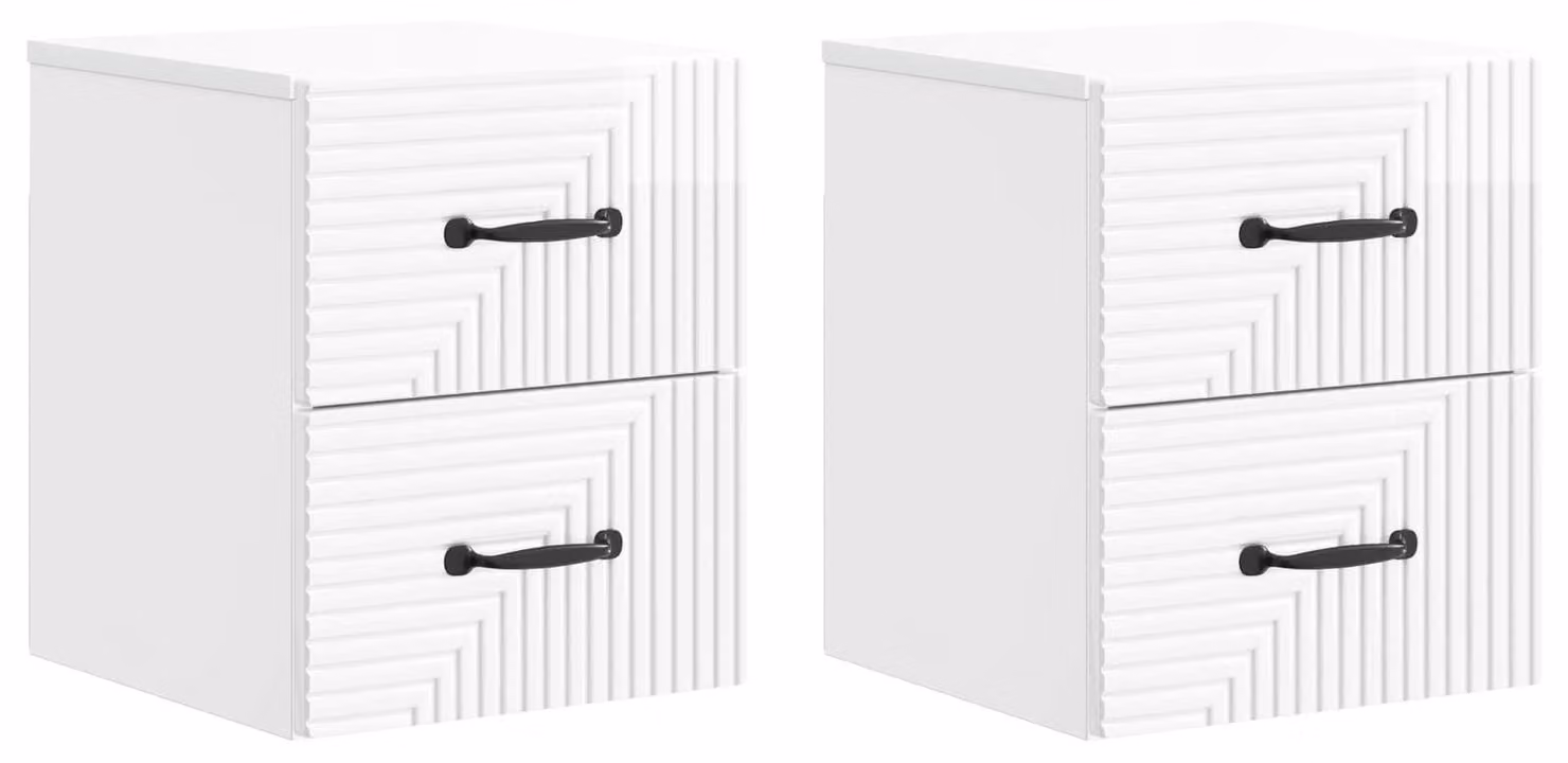 Mobiletto da notte a muro 2 pcs Bianco Lucido 34,5 x 33 x 40 cm