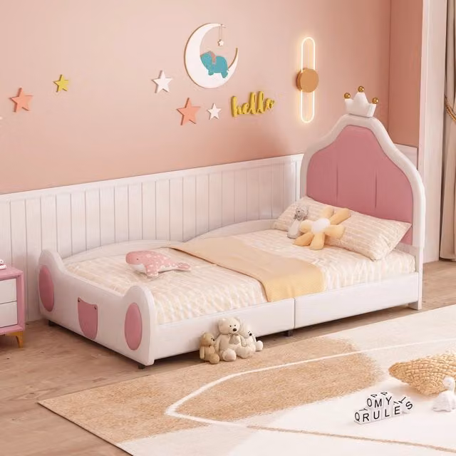 Letto imbottito REDOM per bambini in pelle sintetica bianco e rosa L/P/H: 90 x 200 x 117 cm