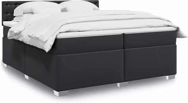 Letto matrimoniale moderno vidaXL con giroletto a molle e materasso ibrido in similpelle nera, dotato di illuminazione sottostante e porta USB, L/P/H: 200 x 200 x 70 cm – 1