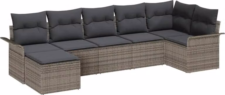 Set Divano da Giardino con cuscino 7 pcs Grigio Poly Rattan