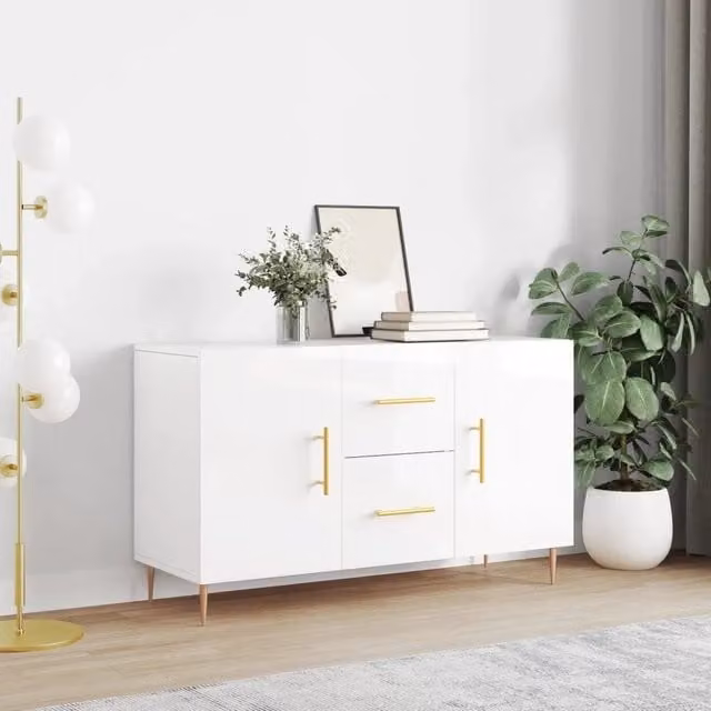 Credenza moderna vidaXL in legno e metallo bianco lucido L/P/H: 100 x 36 x 60 cm