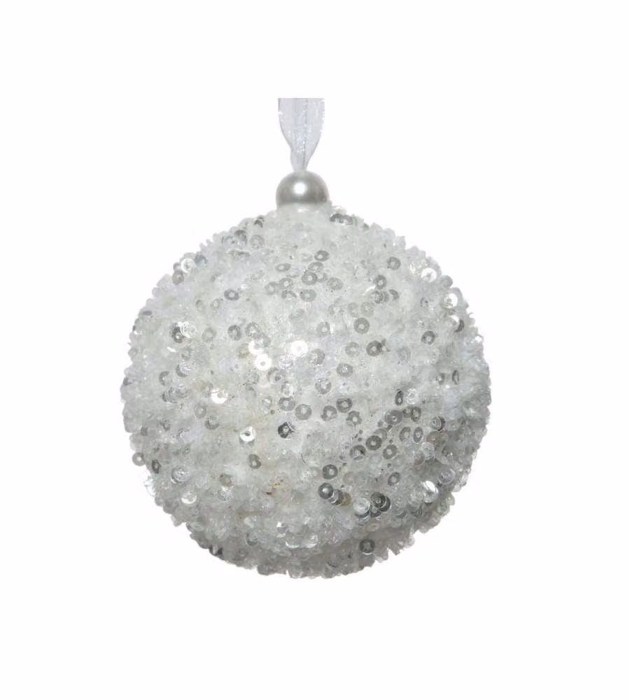 Pallina Natale Kaemingk - Bianco Neve Glitter - 8 cm