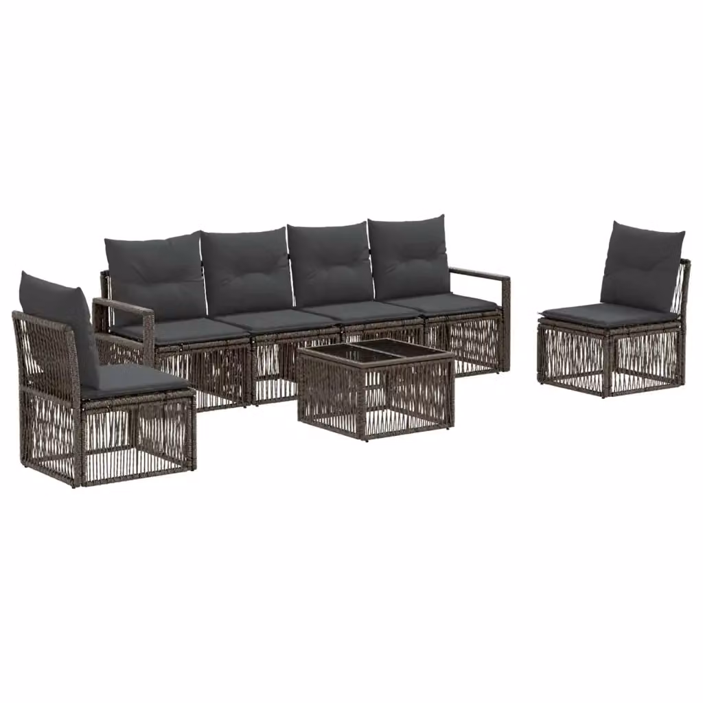 Set da giardino moderno vidaXL composto da 7 pezzi in rattan grigio con divano a 3 posti, poltrone e tavolino da caffè con cuscini inclusi e struttura in acciaio verniciato a polvere – 2