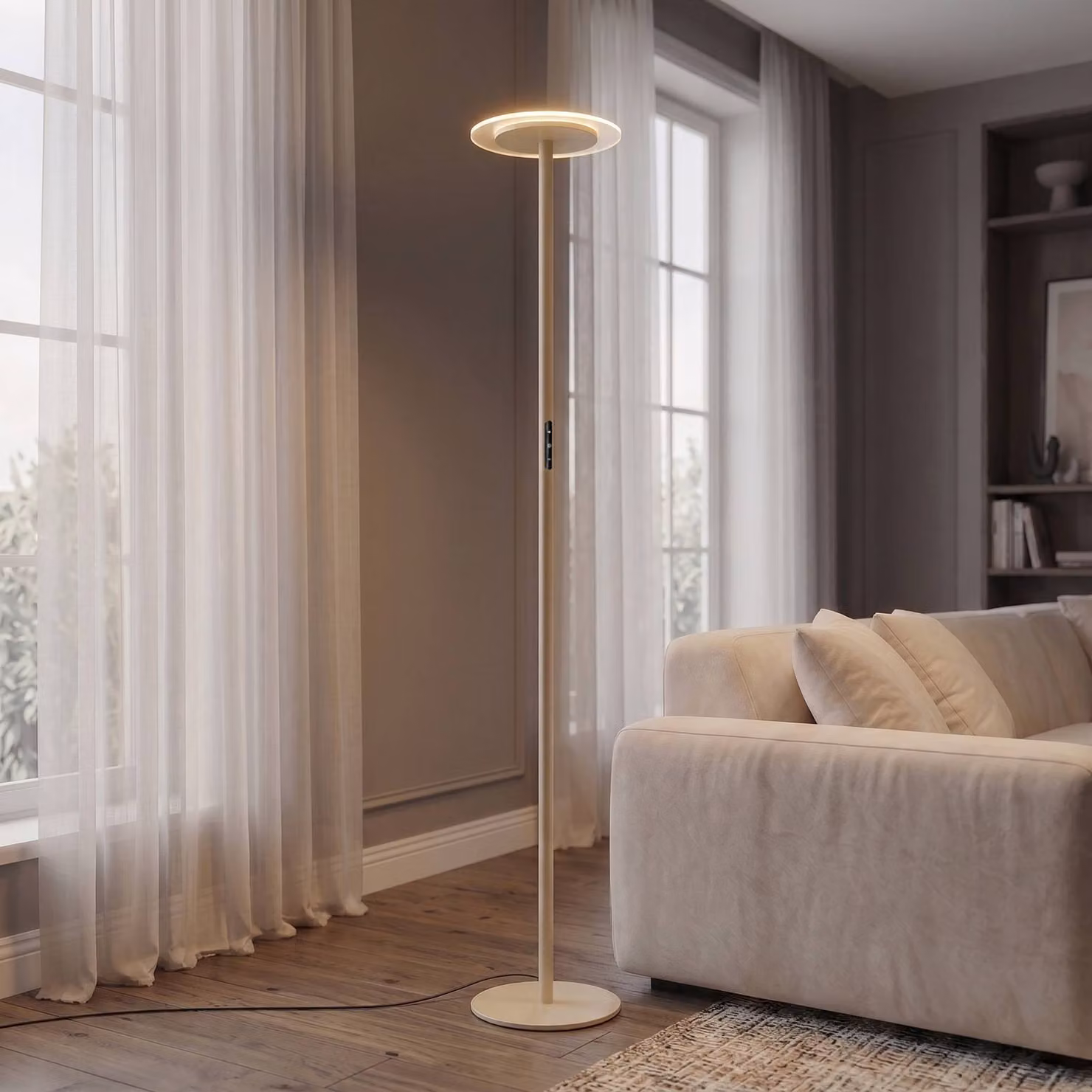 Lampada da terra Frile Arcchio, dimmerabile, Crema / Ambra, Soggiorno / Sala da pranzo, Alluminio, Moderno, Lampada da terra