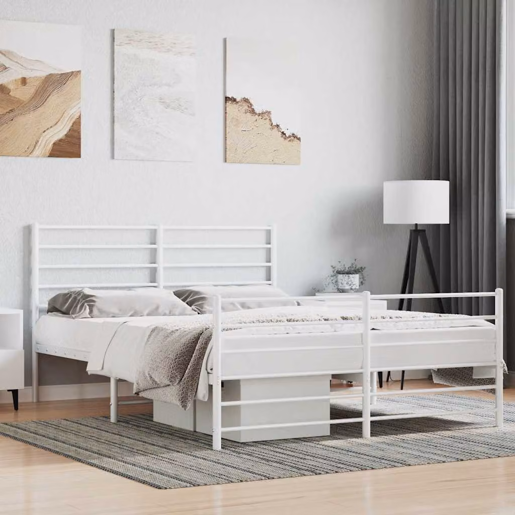 vidaXL Giroletto in Metallo Bianco con Testiera e Pediera L/P: 120 x 200 cm