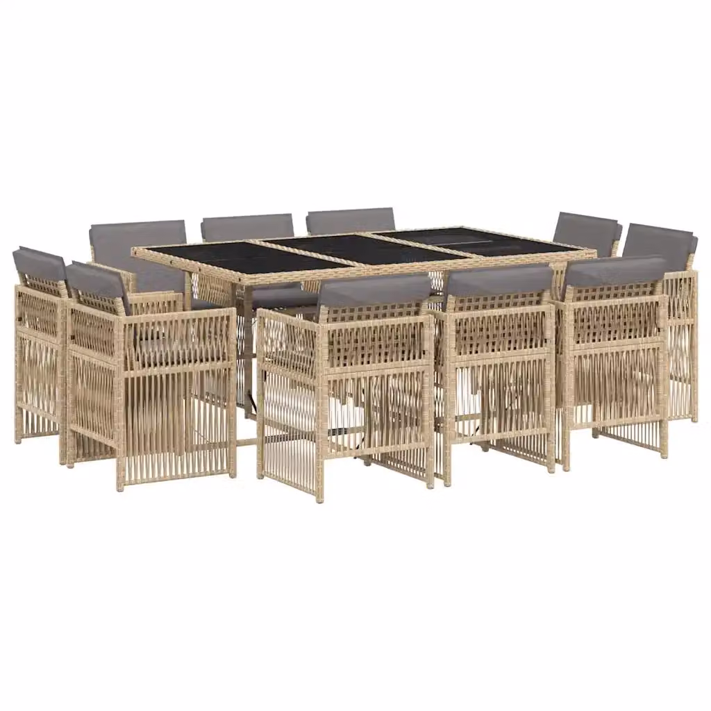 Set Pranzo da Giardino vidaXL 11 pz in Polyrattan con Cuscini Beige e Tavolo in Vetro – 2