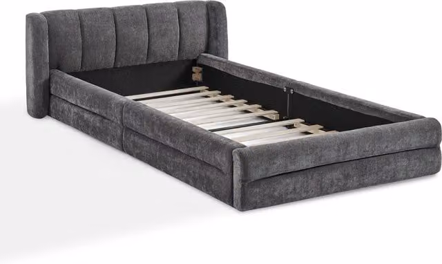 Letto singolo Chicfurn imbottito in tessuto grigio con struttura rinforzata, L/P: 90 x 200 cm – 1
