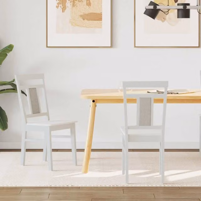 Set di 2 sedie da pranzo vidaXL in legno di gomma bianco con seduta in tessuto