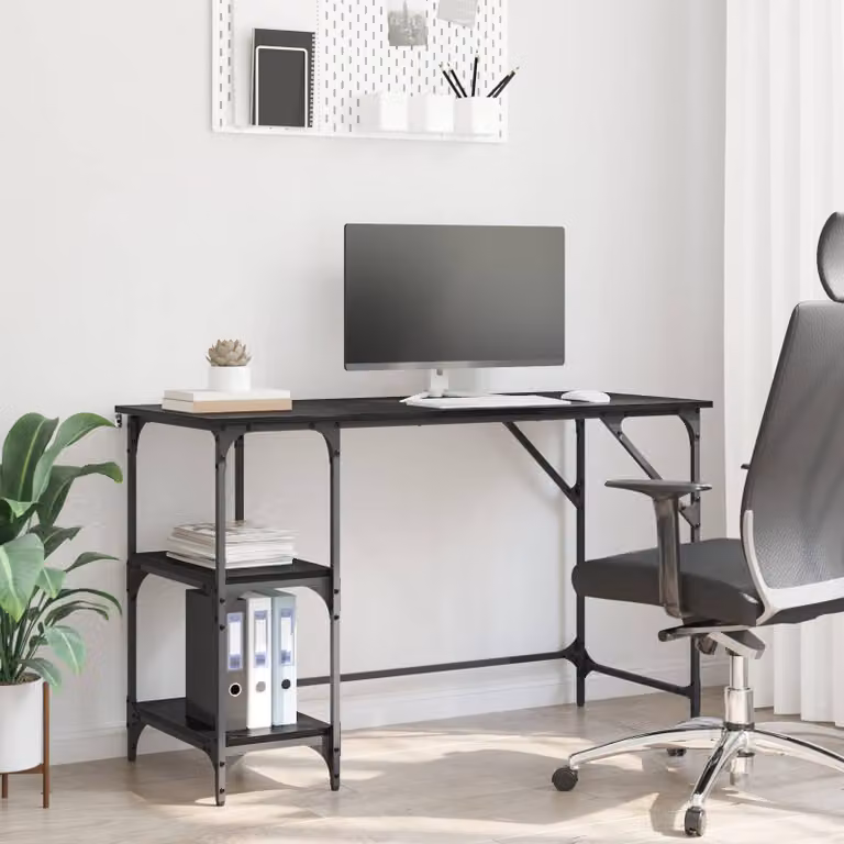 Scrivania da scrittura vidaXL in stile industriale, colore nero e rovere, L 120 x P 50 x H 75 cm