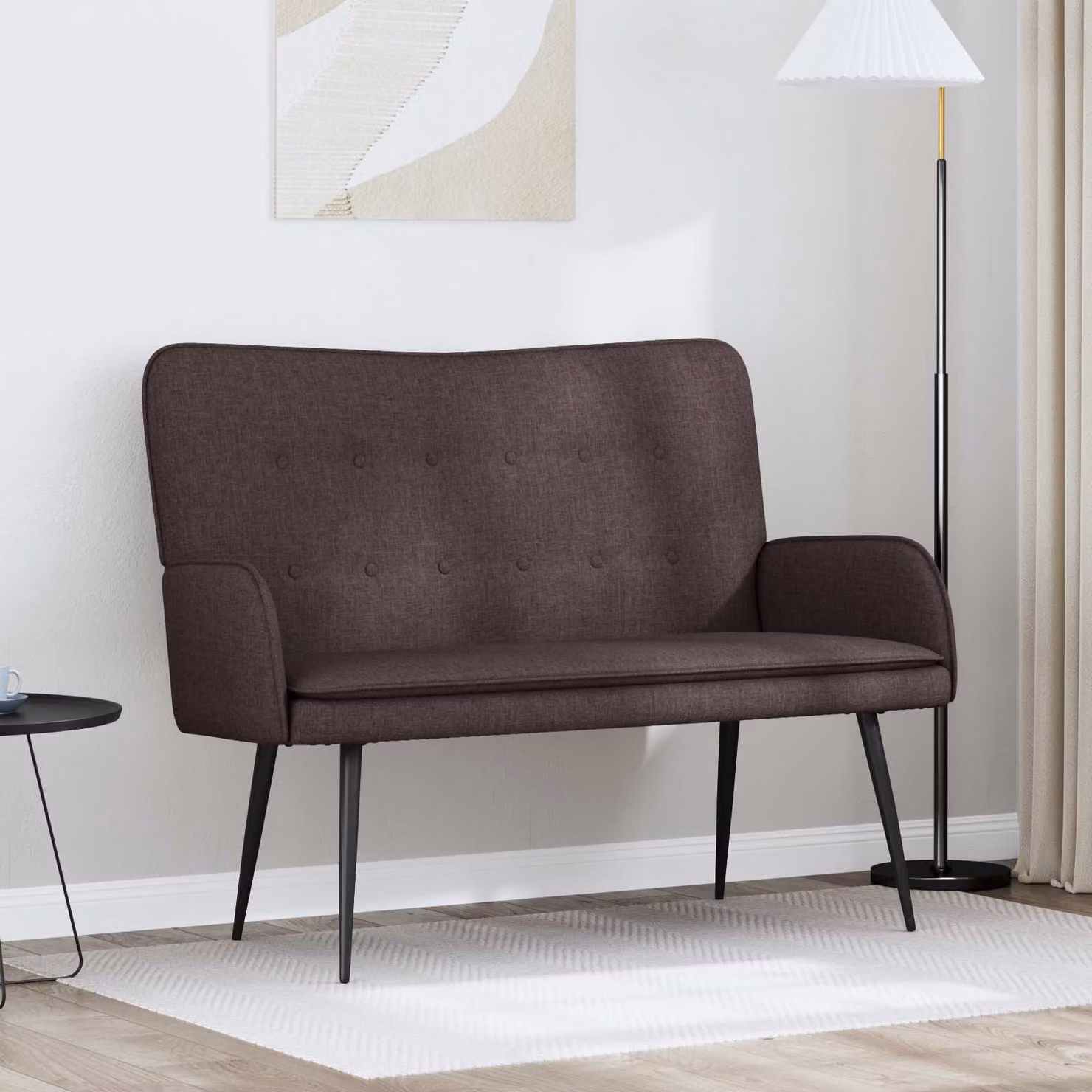 vidaXL Divano a 2 Posti Moderno in Tessuto Marrone con Struttura Mista L: 115 cm, P: 61 cm, H: 87 cm