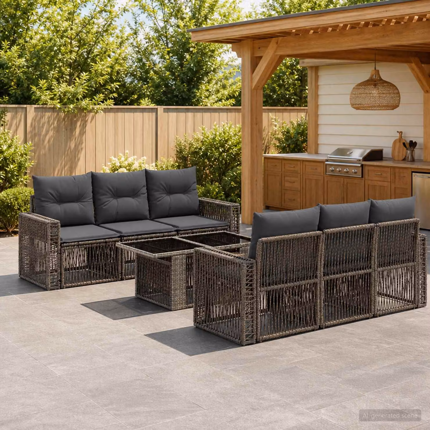 Set Divano da Giardino vidaXL 7 pz in Polyrattan Grigio e Grigio Scuro
