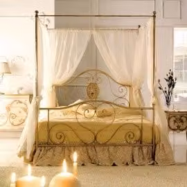 Letto matrimoniale con baldacchino in ferro LORY colore avorio L/P/H: 170 x 208 x 210 cm