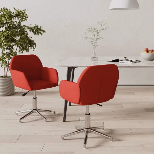 Set di 2 sedie da pranzo girevoli VIDAXL in tessuto rosso con braccioli e base in metallo per soggiorno e sala da pranzo – 1