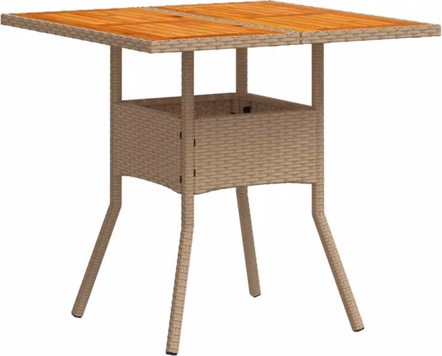 Tavolo da giardino quadrato in polyrattan e legno di acacia beige e marrone L/P/H: 80 x 80 x 75 cm