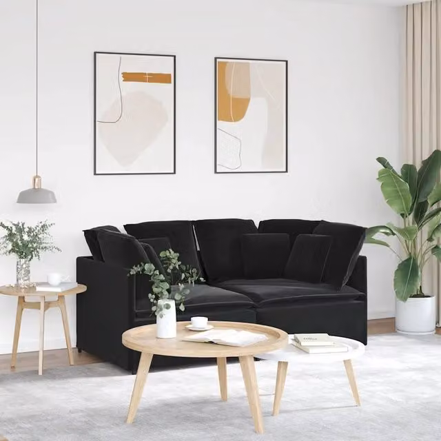 Divano Modulare con Cuscini-Sofa Modulare-Divanetto in Velluto Nero