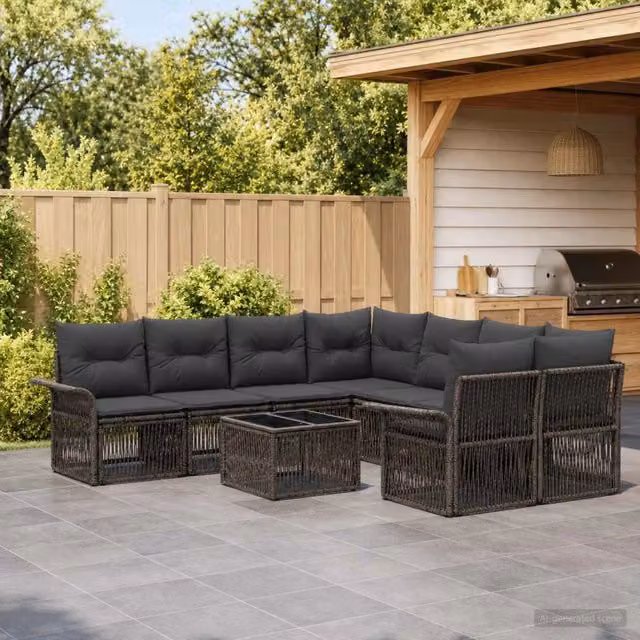 Set Divano da Giardino 9 pz Grigio polyrattan 3434777