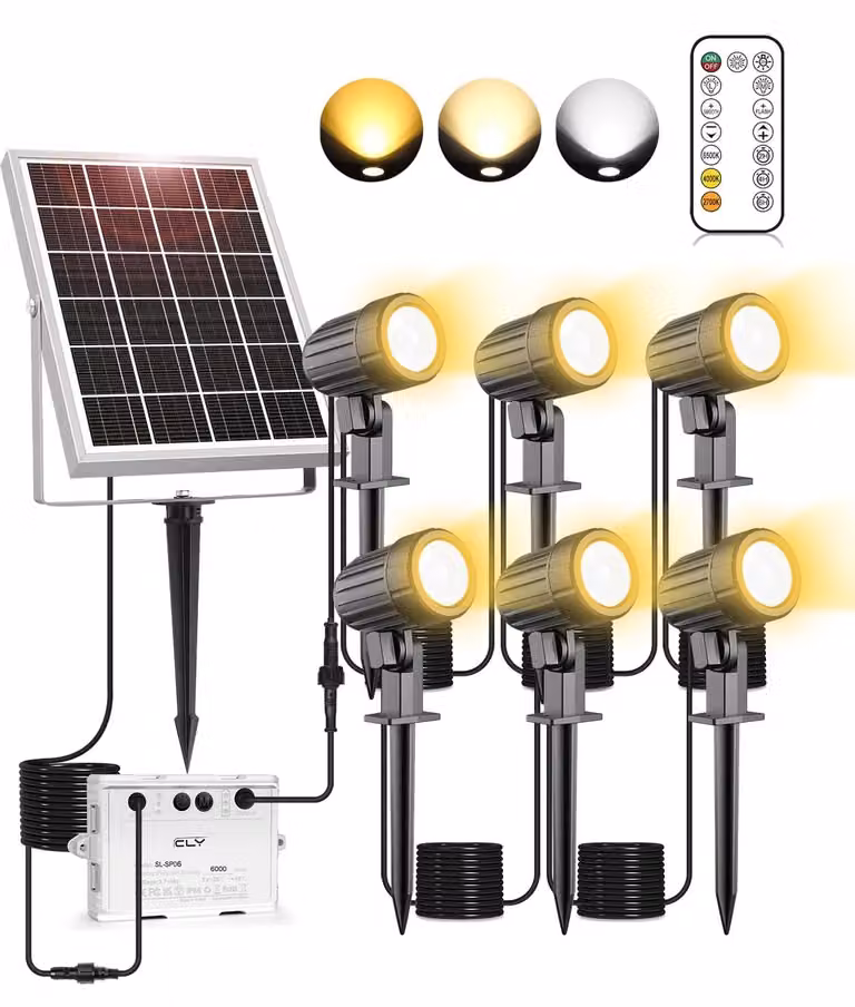 Set di 6 luci solari con telecomando, 3 colori, grado di protezione IP66