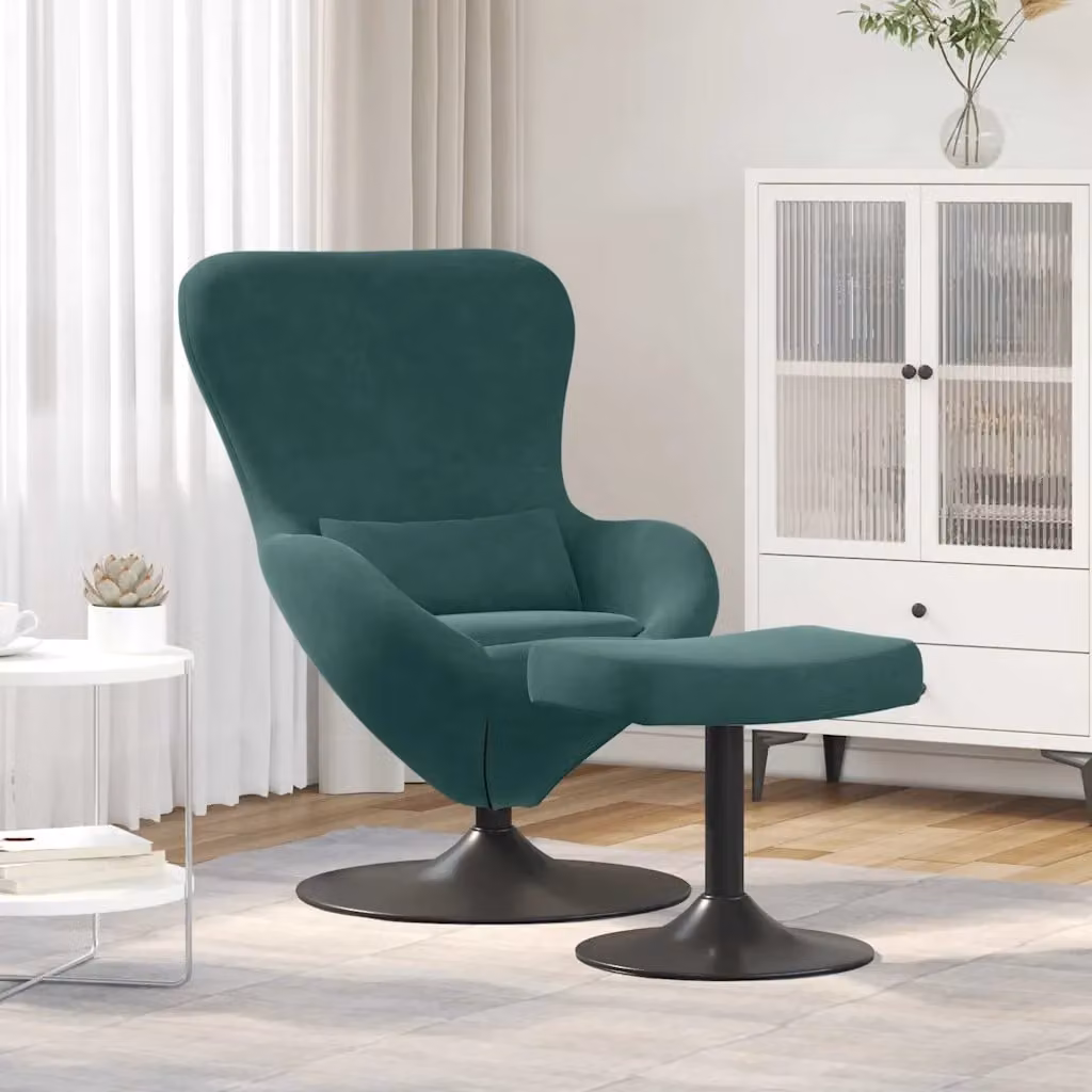 vidaXL Sedia Egg con Pouf in Velluto Verde con Struttura in Metallo e Rotazione a 360 Gradi