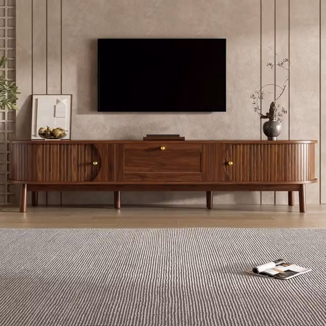 Mobile TV moderno WISHDOR in MDF color noce con cassetto e ante scorrevoli, L 170 x P 39,5 x H 38 cm