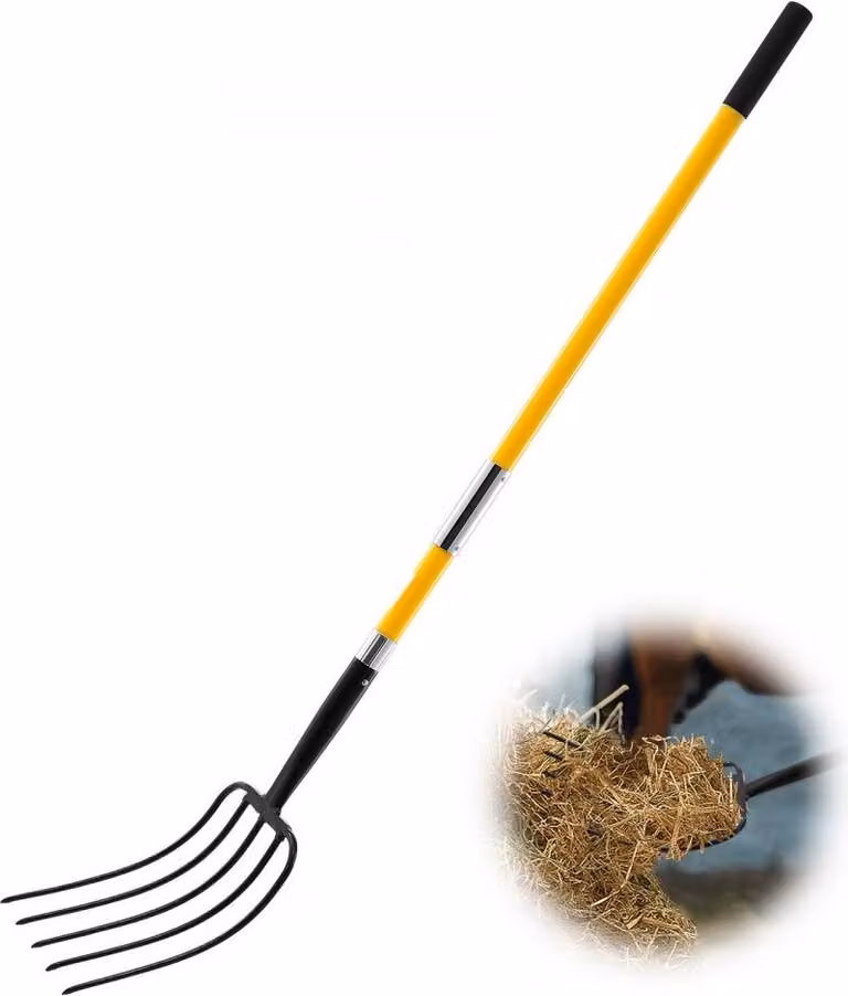 Forca da letame a 5 rebbi con manico in fibra di vetro 1450 mm - forca da letame - forca da fieno - forca da letame per agricoltura e giardinaggio