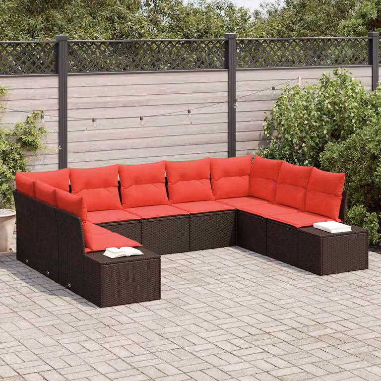 Maison Exclusive - Set di divani da giardino, 9 pezzi, color marrone, in rattan sintetico