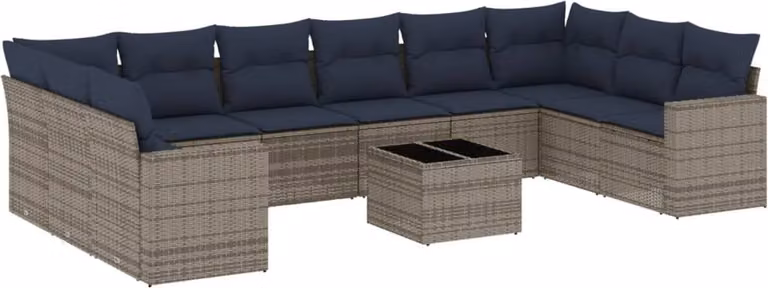 Set Divani da Giardino 11 pz con Cuscini in Polyrattan Grigio