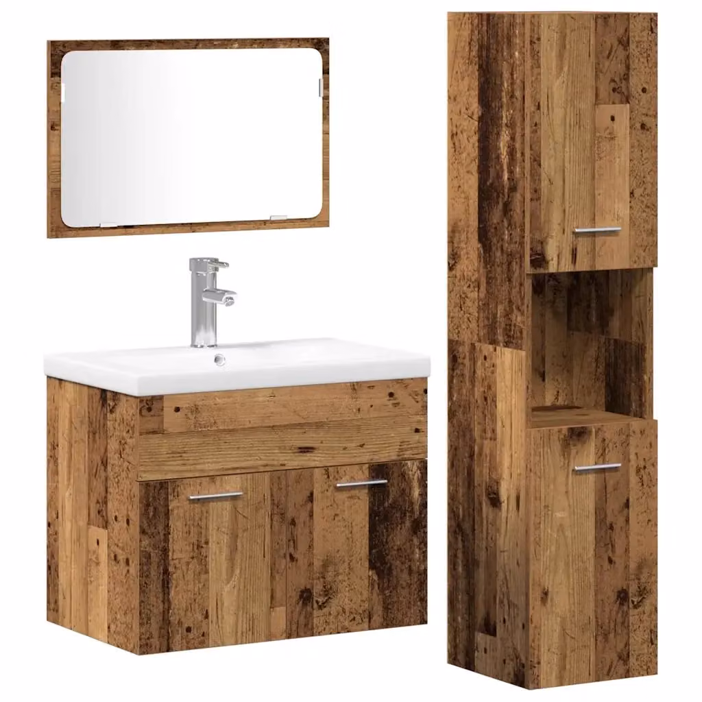 Set di mobili da bagno moderno vidaXL composto da mobile lavabo e pensile in legno e metallo marrone e argento L/P/H: 61,0 x 43,65 x 39,0 cm – 2