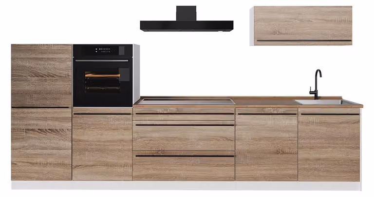 Cucina componibile Vicco R-Line Sonoma/Bianco 340 cm piano di lavoro Rovere dorato, Model 67322