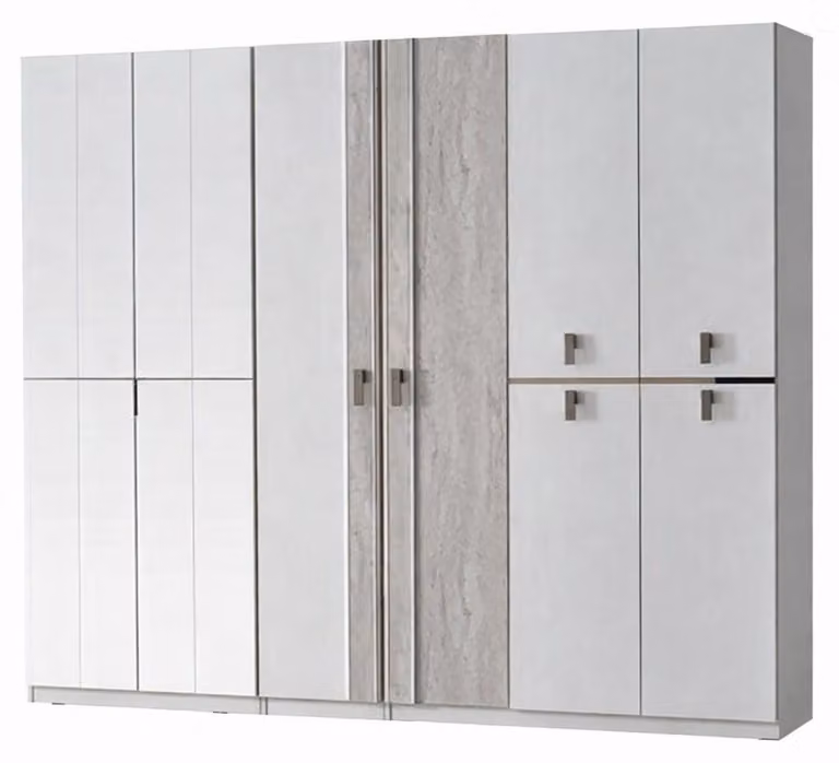 Armadio bianco-beige, lussuoso armadio in legno, mobile contenitore