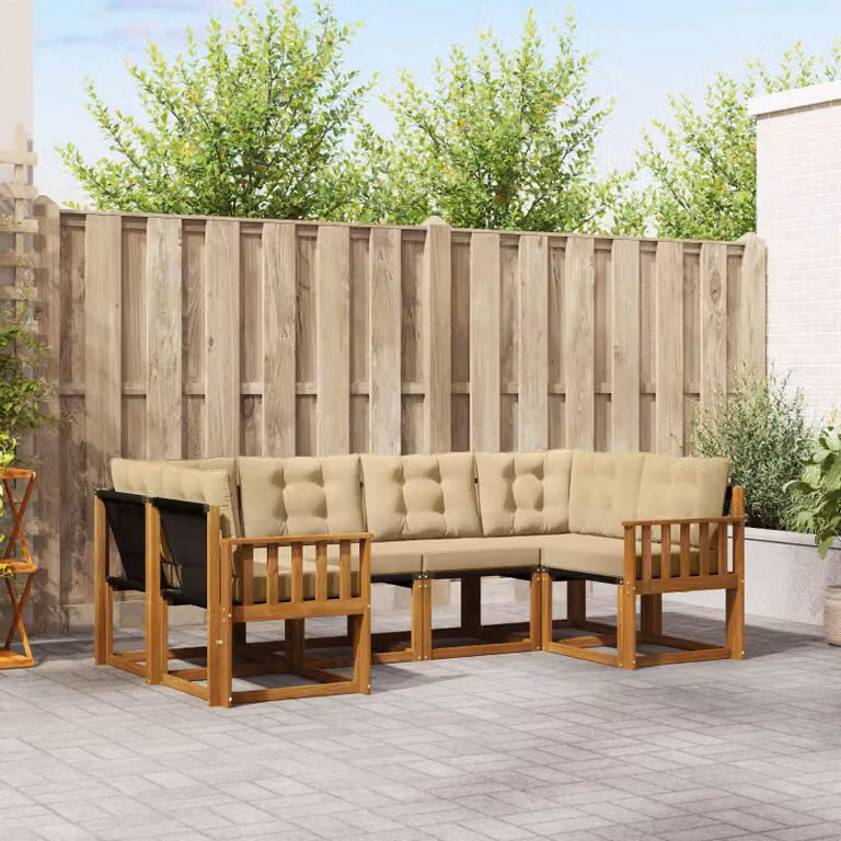 Set di divani da esterno vidaXL 6 pz in legno di acacia con cuscini beige e marrone