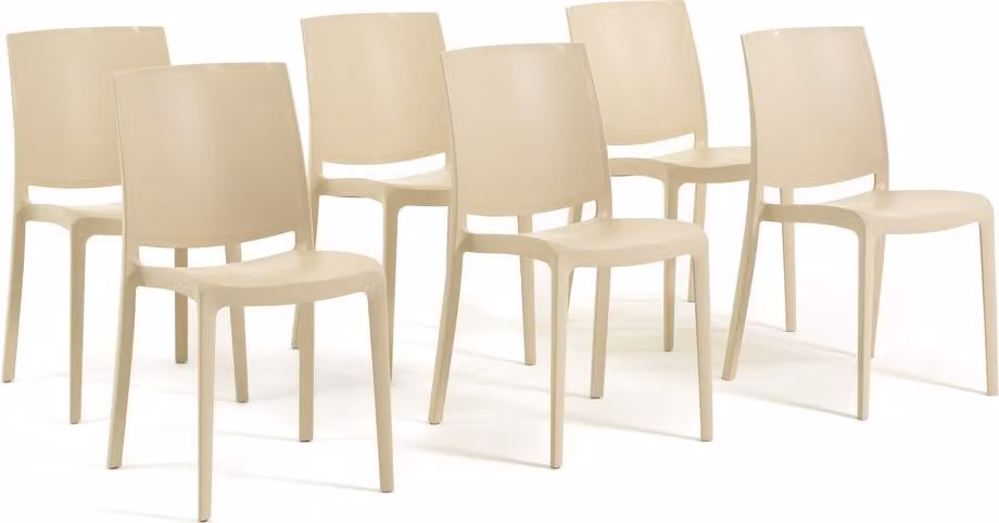 set di 6 sedie impilabili in polipropilene con fibra di vetro per uso esterno e giardino, bar e ristorante, cucina design moderno - CARMEN - Crema