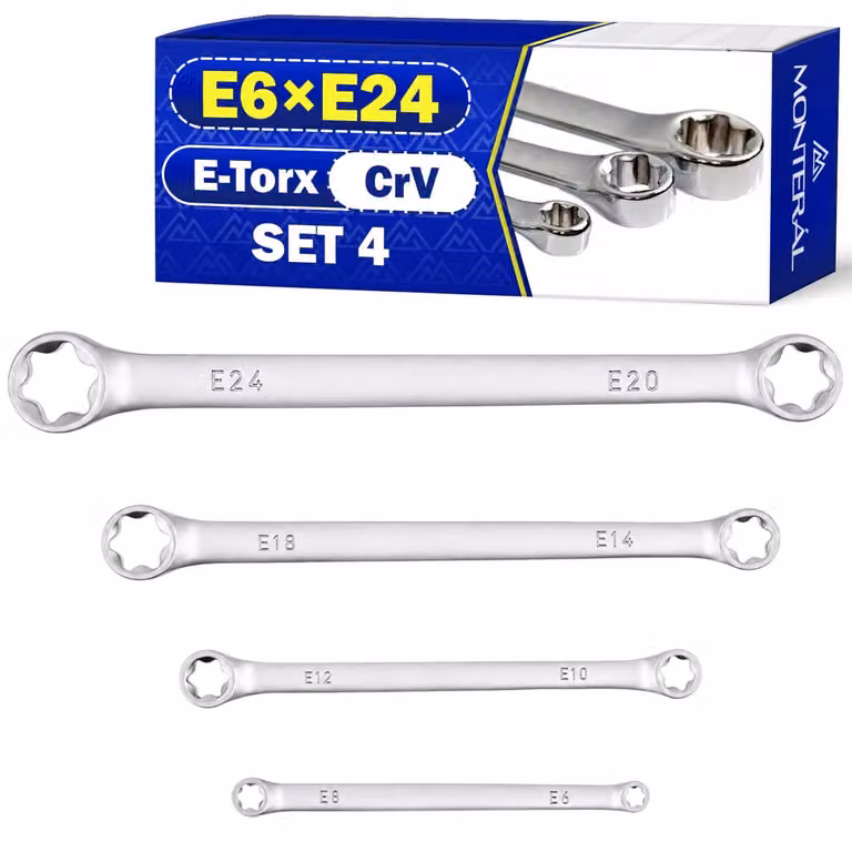 Set di chiavi Torx a bussola, 4 pezzi, da E6 a E24, in acciaio cromo-vanadio, per viti