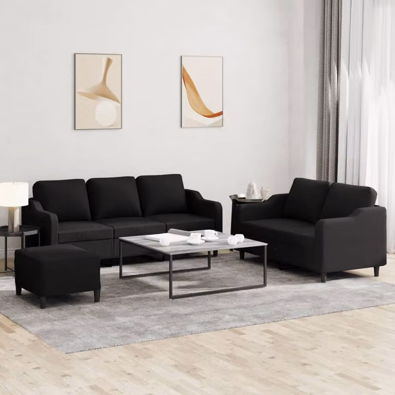 Maison Exclusive - Set divano a 3 pezzi con cuscini in tessuto nero