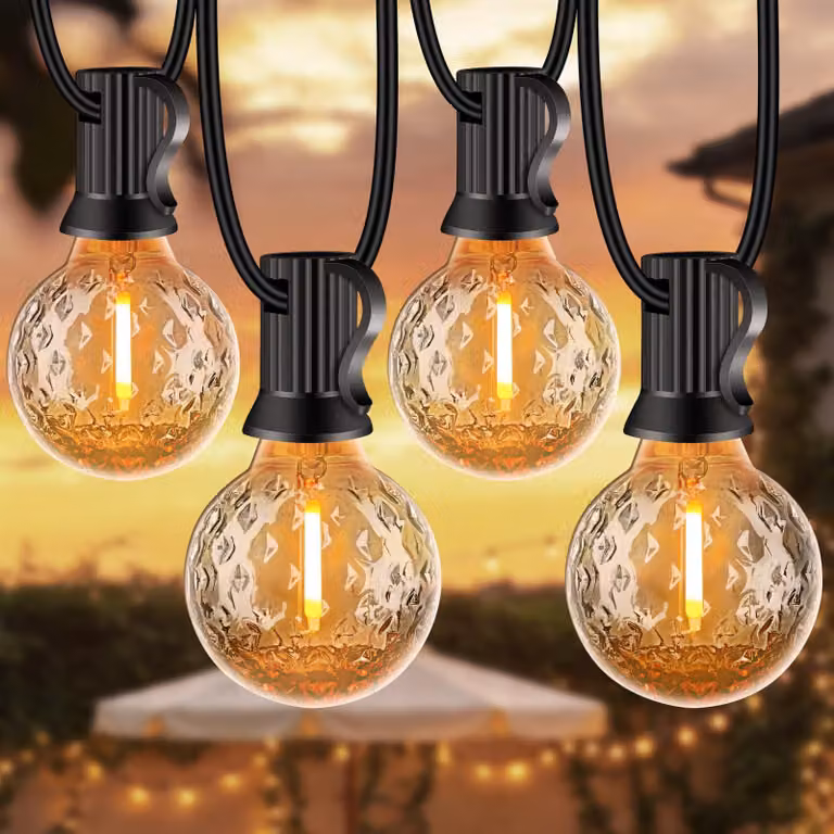 Catena luminosa da 20 metri, con 32 lampadine LED indistruttibili, colore arancione, luce bianco caldo