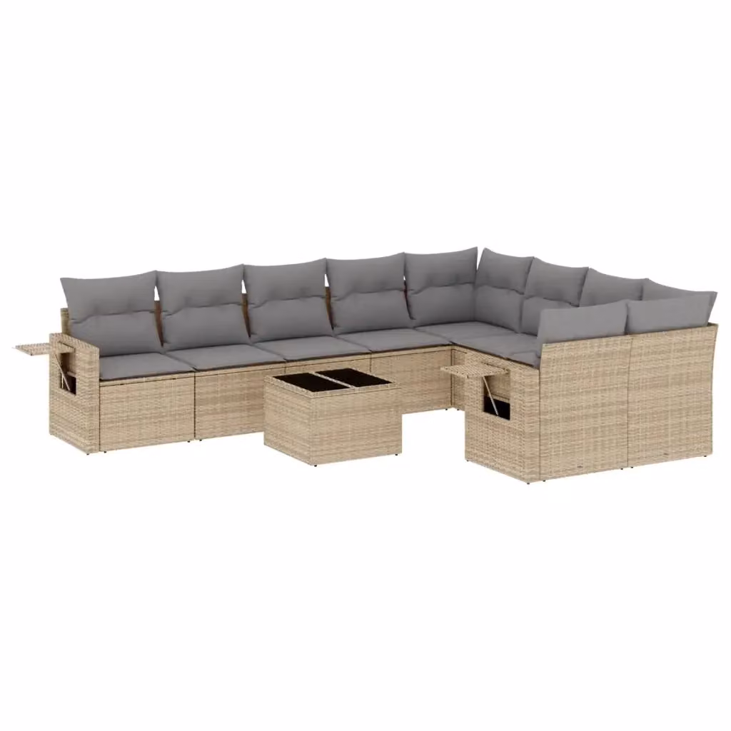 Set Divano da Giardino VIDAXL in Polyrattan con Cuscini Beige, 10 Pezzi – 2