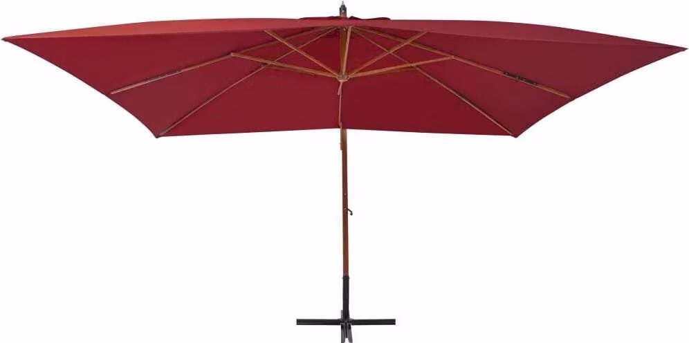 Ombrellone a Sbalzo con Palo in Legno 400x300 cm Rosso Bordeaux