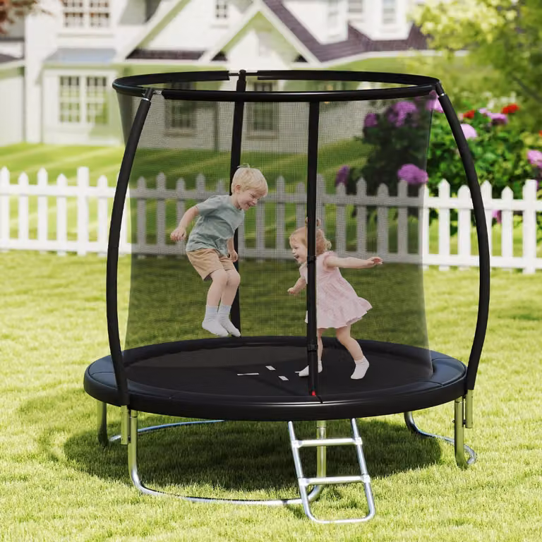 Trampolino ricreativo Costway con rete di sicurezza in acciaio zincato nero, diametro 244 cm