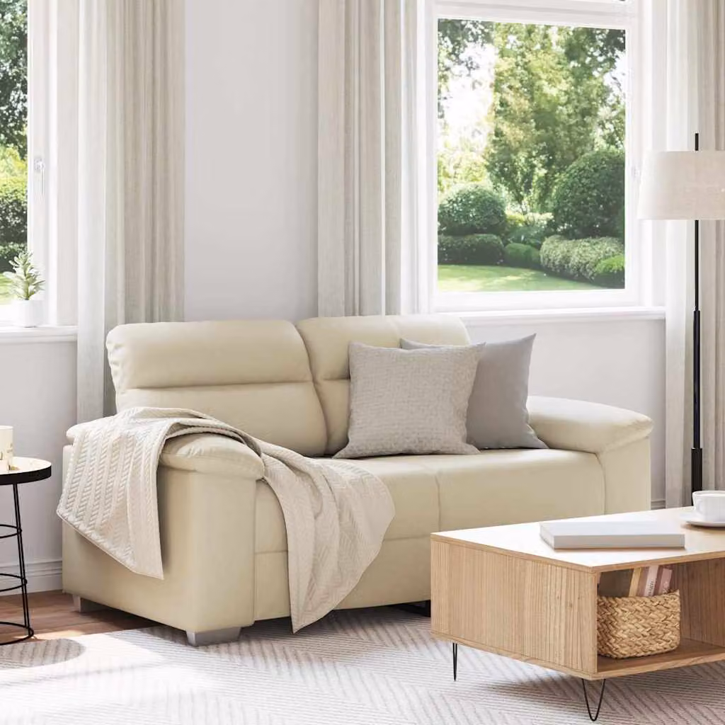 Divano a 2 posti vidaXL in similpelle beige con struttura mista e imbottitura in schiuma, L: 160 cm, P: 81 cm, H: 84 cm