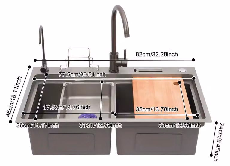 Lavello da cucina - Doppia vasca, 82x46 cm - Acciaio inossidabile 304 - Lavello da incasso - con rubinetto, 2 fori per il rubinetto - grigio