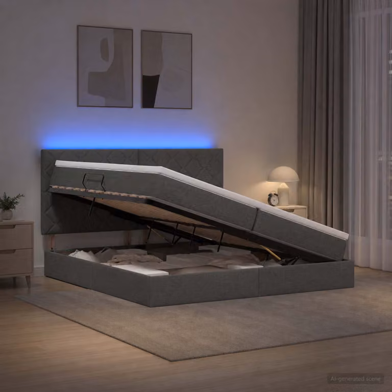 Letto con contenitore vidaXL Grigio Scuro con illuminazione LED e porta USB, L/P/H: 200 x 200 x 140 cm