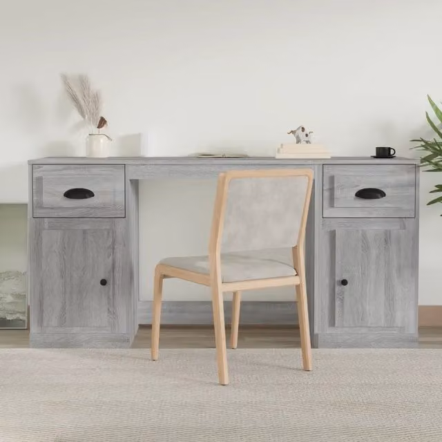 Scrivania moderna con armadietto vidaXL in legno grigio, L: 154,5 cm, P: 50,0 cm, H: 75,0 cm – 1