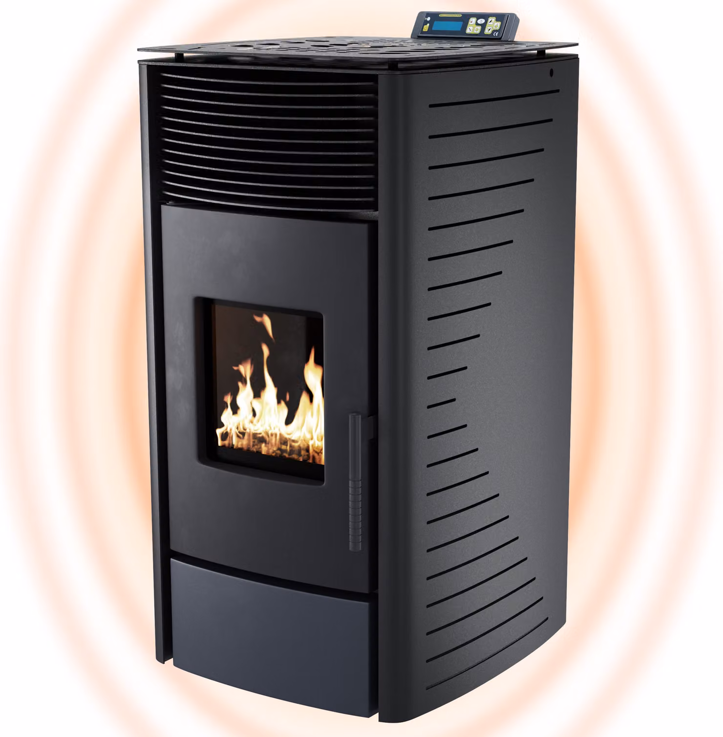 NEMAXX® Stufa a pellet P12 13,6 kW,A+,300 m³,pulizia automatica,ECO,programma settimanale,telecomando,WiFi Ready,protezione surriscaldamento,Nero