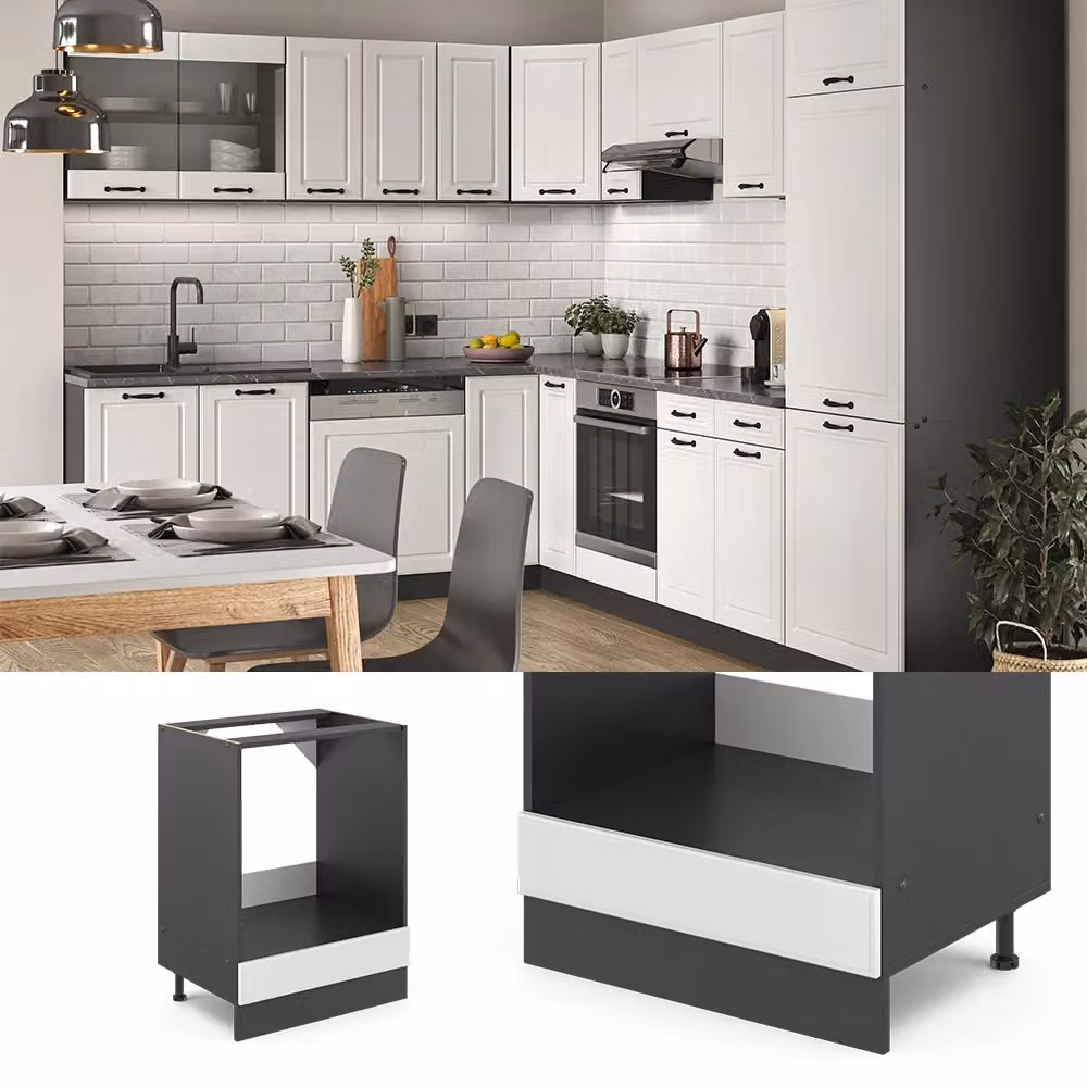 Mobile per forno da incasso Vicco R-Line Bianco rustico/Antracite L: 60 cm – 2