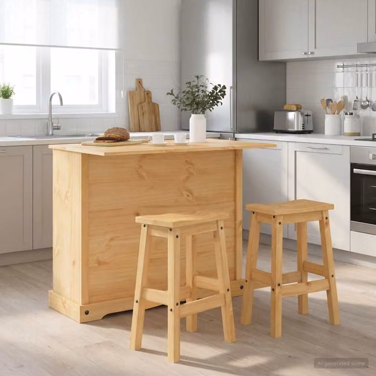 Set di 2 mobili da cucina vidaXL in legno di pino color beige e marrone L/P/H: 112 x 77 x 90 cm