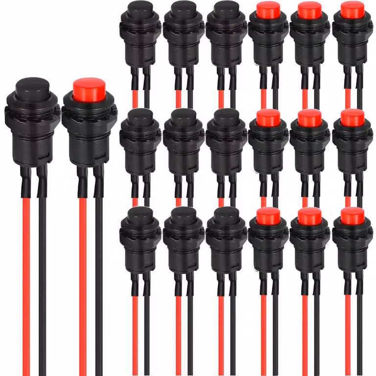20 pulsanti a fungo rotondi mini, 12 mm, interruttore a pulsante momentaneo, AC 250 V/1,5 A
