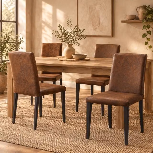 Set di 4 sedie da pranzo ULEVR marroni e nere con schienale curvo, seduta imbottita e gambe in metallo
