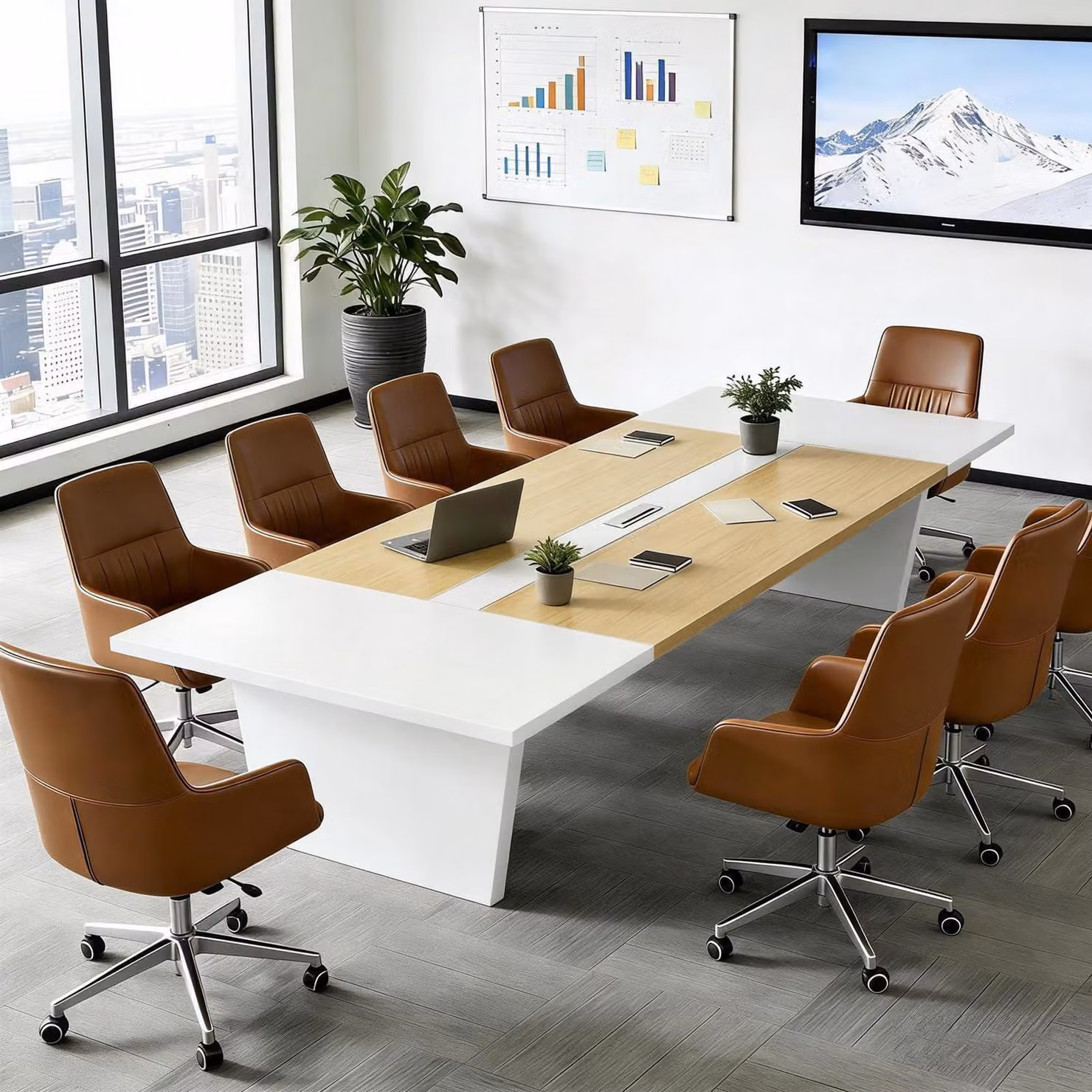 Tavolo da conferenza per ufficio, dimensioni 200x120x74 cm, colore nero e bianco, piano del tavolo spesso 2,5 cm