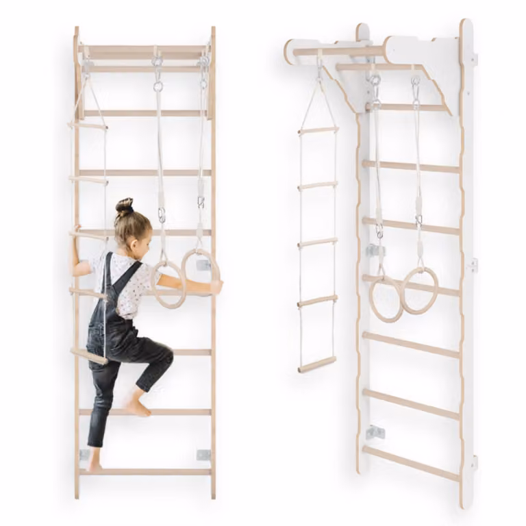 Scala da ginnastica per bambini (210 cm), Scala da allenamento a muro, Scala di corda per bambini, Parco giochi in legno per la casa