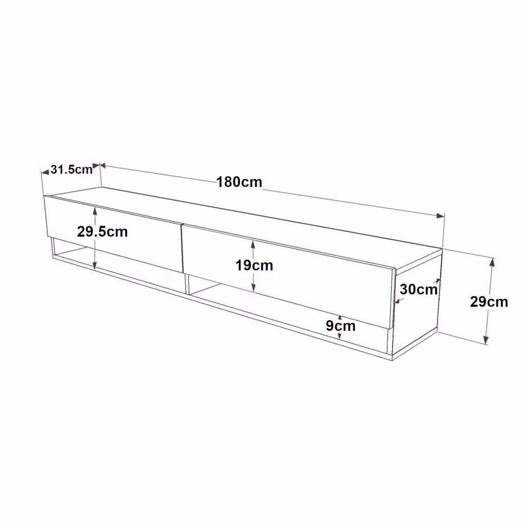 Mobile TV en.casa con 2 ante in effetto rovere rustico e bianco, L: 180 cm, P: 31,5 cm, H: 29,5 cm – 2