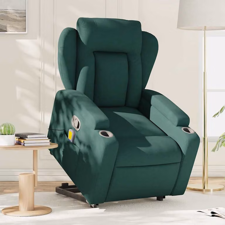 vidaXL Poltrona Alzapersona con Massaggio Verde in Tessuto